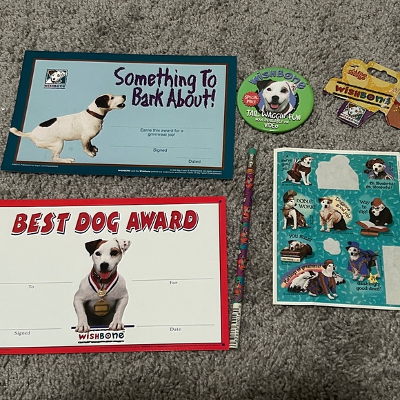 Vintage Wishbone Dog Gift Set Button Stickers Award Cards Pencil - Picture 1 of 8